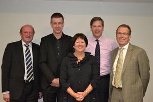 Project Mangement Team: L to R: Stewart Barnett, Terry Mason, Rangi Ruru Principal Julie Moor, Craig Brown and Graham Upton.